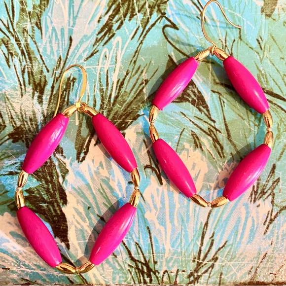 Pink Wooden Beaded Earrings - Picture 4 of 5